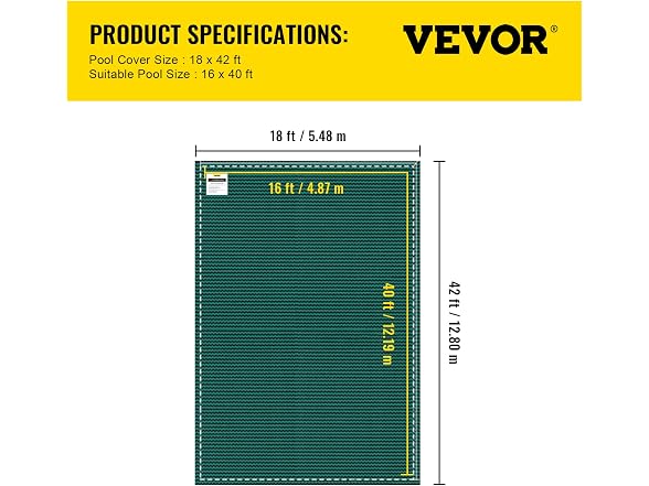 Pool Safety Cover Fits 16x40ft Rectangle