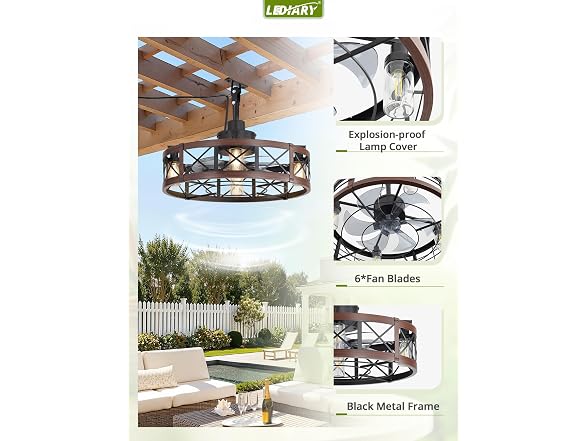 LEDIARY Walnut 22" Outdoor Ceiling Fan with Lights