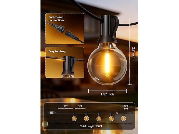Brightown 100Ft Outdoor String Lights with Remote