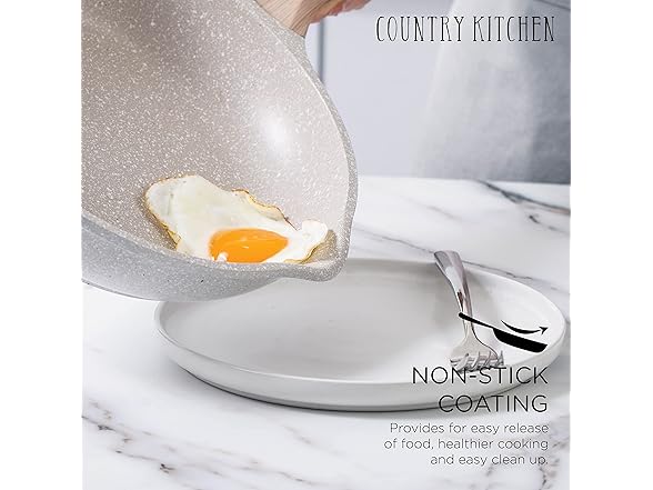 Country Kitchen Non-Stick Cast Aluminum Cookware Cream, 13 Pc.
