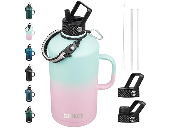 BJPKPK 1 Gallon Water Bottle Insulated with Straw Lid,Marshmallow