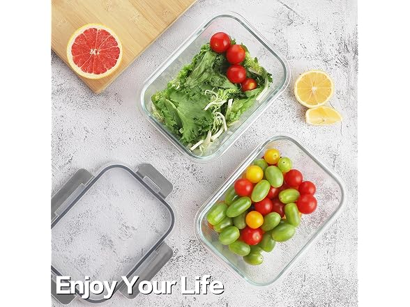 HOMBERKING 4pc 63oz Grey Glass Food Containers
