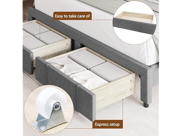 Senfot King Size Bed Frame with 2 Storage Drawers