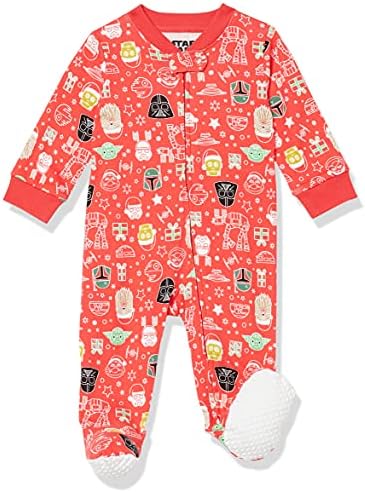 Amazon Essentials Disney | Marvel | Star Wars Unisex Babies' Snug-Fit Cotton Footed Pajamas, Star Wars Holiday - Sleep & Play, 3-6 Months