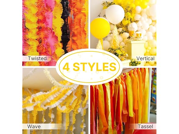 PartyWoo Yellow Crepe Paper 8pcs Pastel Yellow Streamers