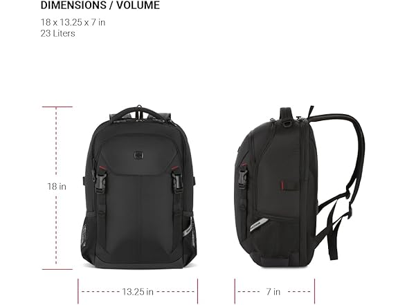 SwissGear Civic Pro Laptop Backpack, Black, 18"x13.25"x7"