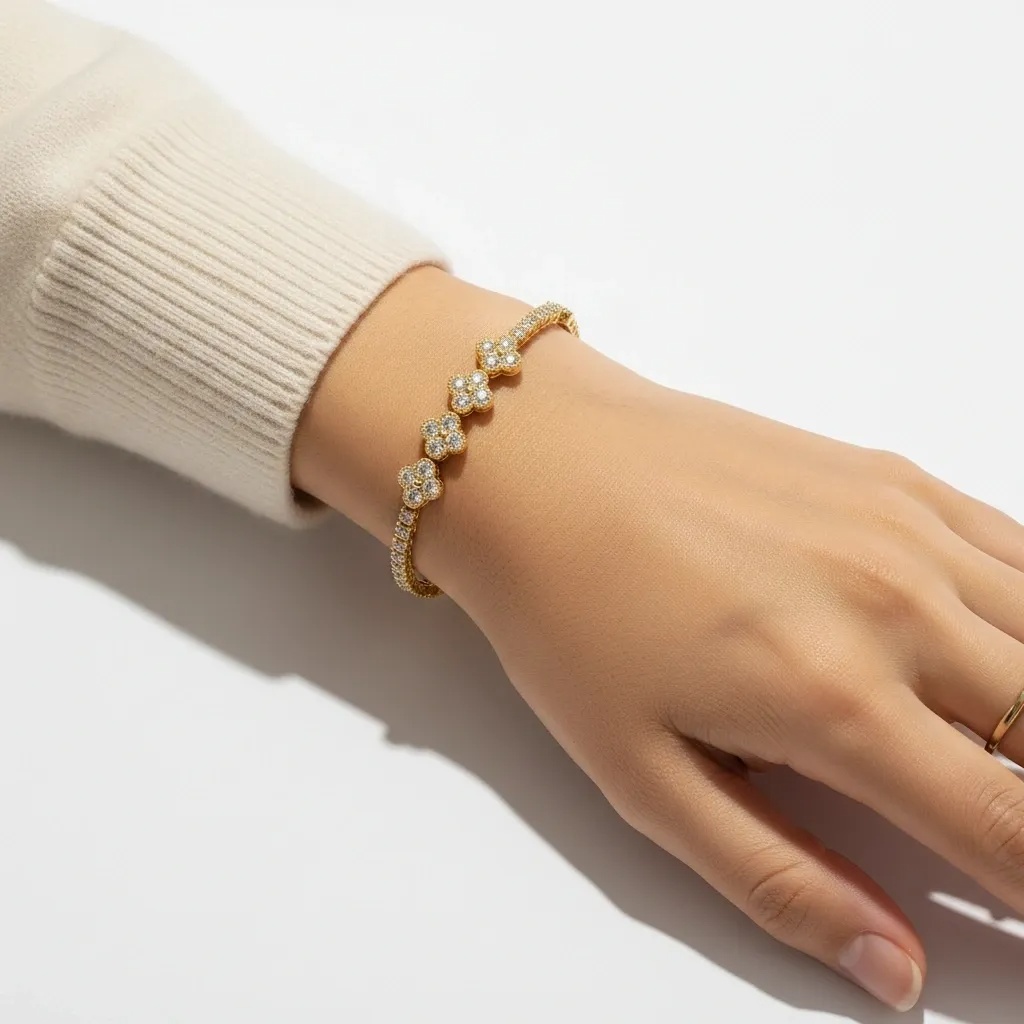 CZ Flower Charm Bracelet - Gallery 28