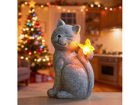 Solar Outdoor Cat Statue Décor