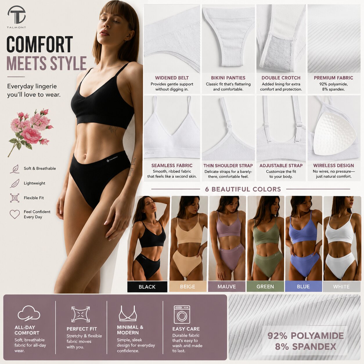 6-Pk Talmont Seamless Bra & Panty - Gallery 7