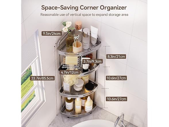 Binecer Corner Shower Caddy, 4 Tier Silver
