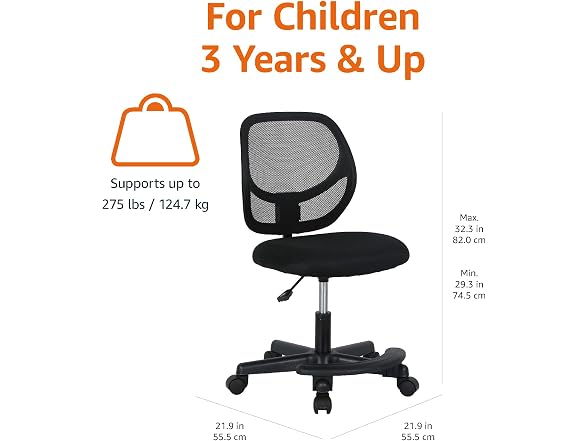 Amazon Basics Kids Adjustable Height Mesh Low-Back Swivel Desk Chair