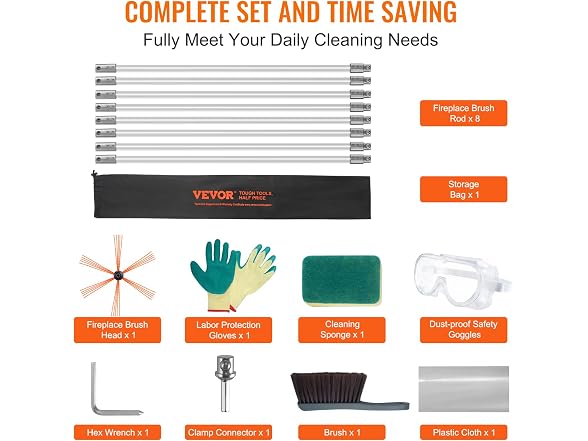 26 Feet Chimney Sweep Kit, w/ 8Reinforced Nylon