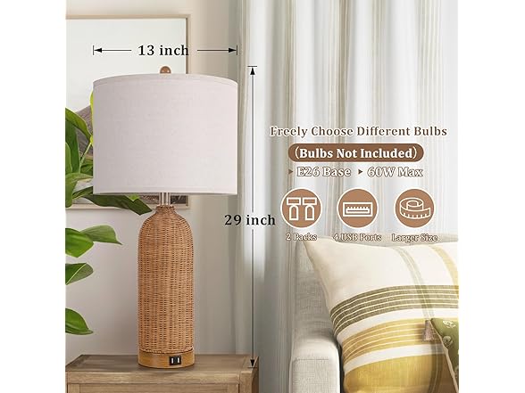 AUZONIMICS Table Lamps with 2 USB Ports
