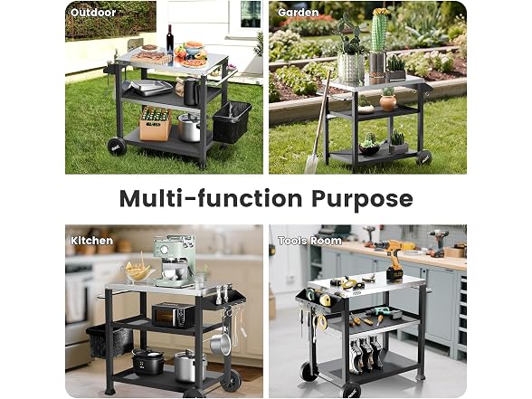 NUUK 3-Shelf Rolling Outdoor 20" x 32" Movable Grill Cart