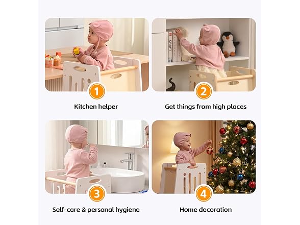 Toddler Tower Height-Adjustable White Step Stool with Sliding Safety Door (Open Box)