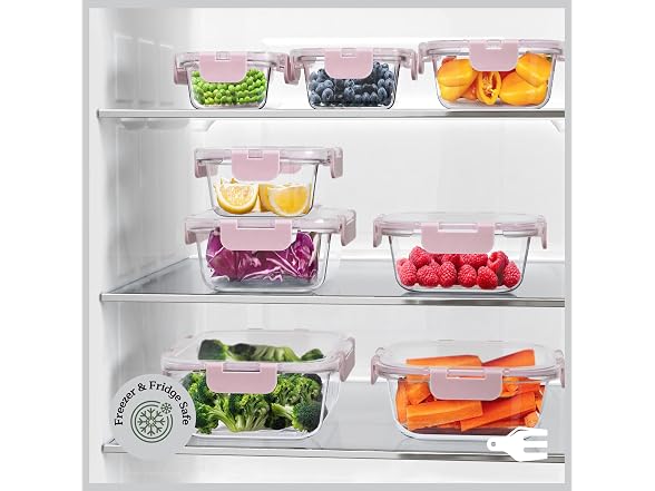 Borosilicate Glass Storage Containers with Lids 16 Pieces Pink