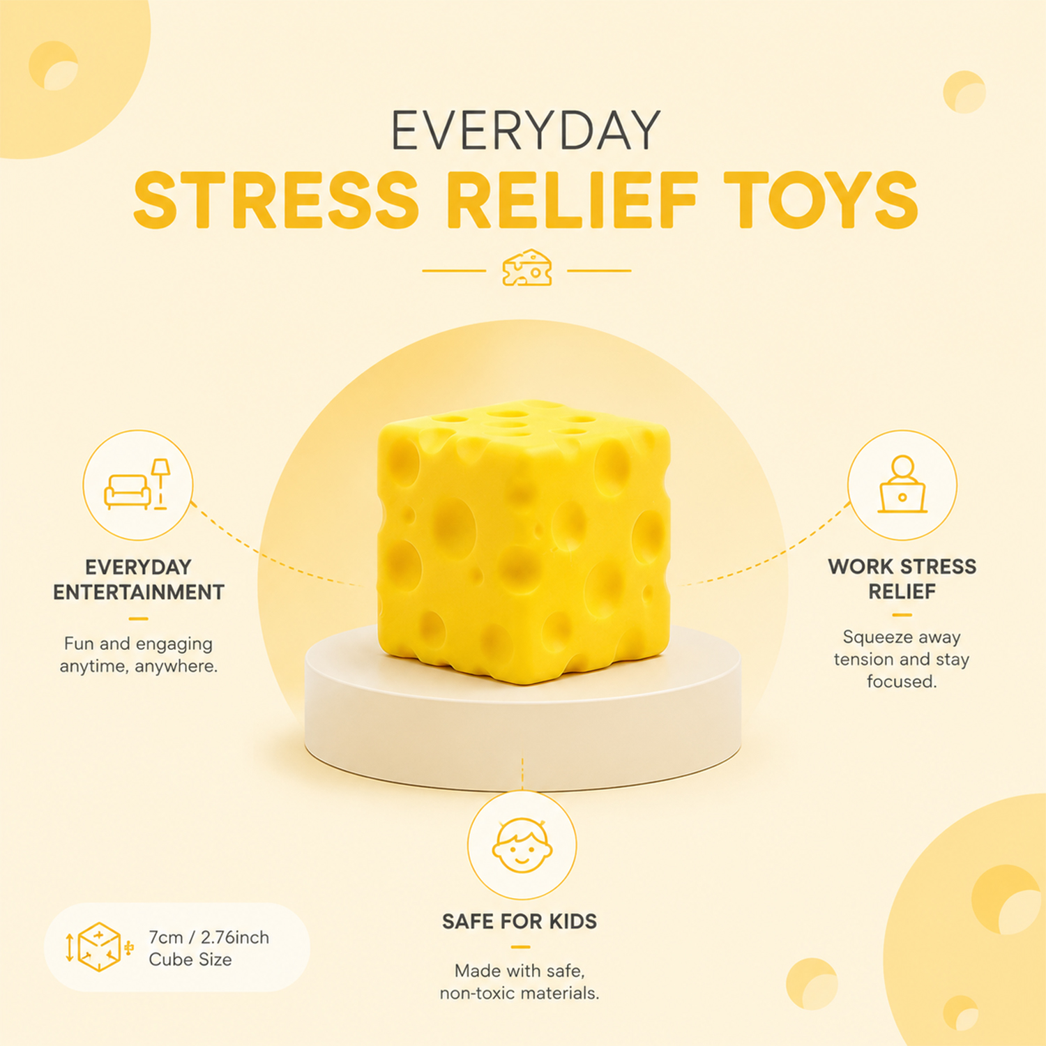 Twilight Squishy Sensory Toys Cheese, 3PK - Gallery 9
