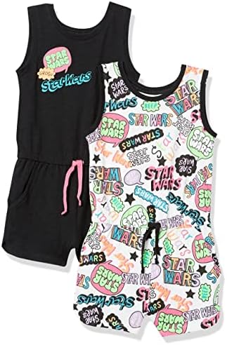Amazon Essentials Disney | Marvel | Star Wars | Frozen | Princess Girls' Knit Sleeveless Rompers, Pack of 2, Star Wars, Medium