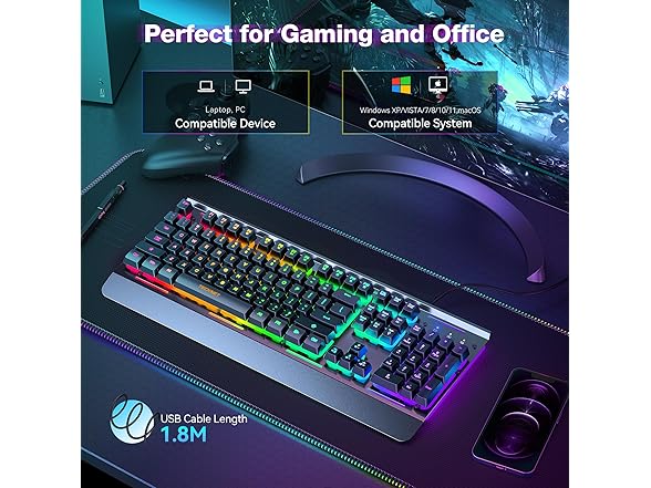 TECKNET Wired Gaming Keyboard | Full Size