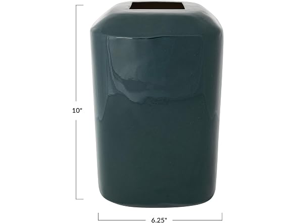 Creative Co-Op Square Enameled Metal Vase, Green Finish
