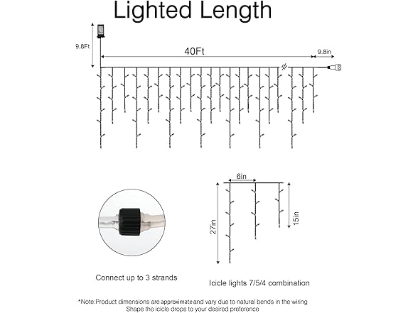 Brightown Icicle Christmas Lights Outdoor, 40Ft