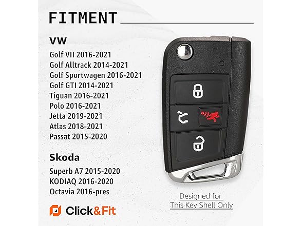 Click&Fit 2-pcs Silicone Key Fob Covers Kit for VW
