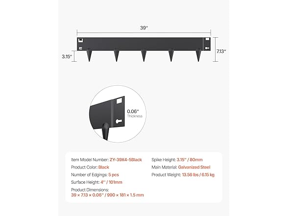 VEVOR 5-pack Steel Garden Edging Borders