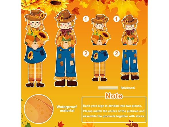 Lecheme Fall Yard Signs 5 PCS Scarecrow