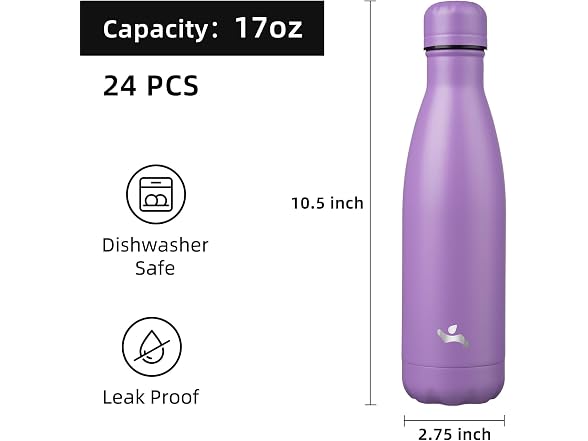Konokyo 24 Pack 17 oz Insulated Stainless Steel Water Bottle