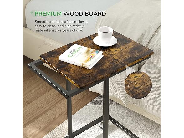 Novilla End Table, C-Shaped Side Table w Rolling Casters