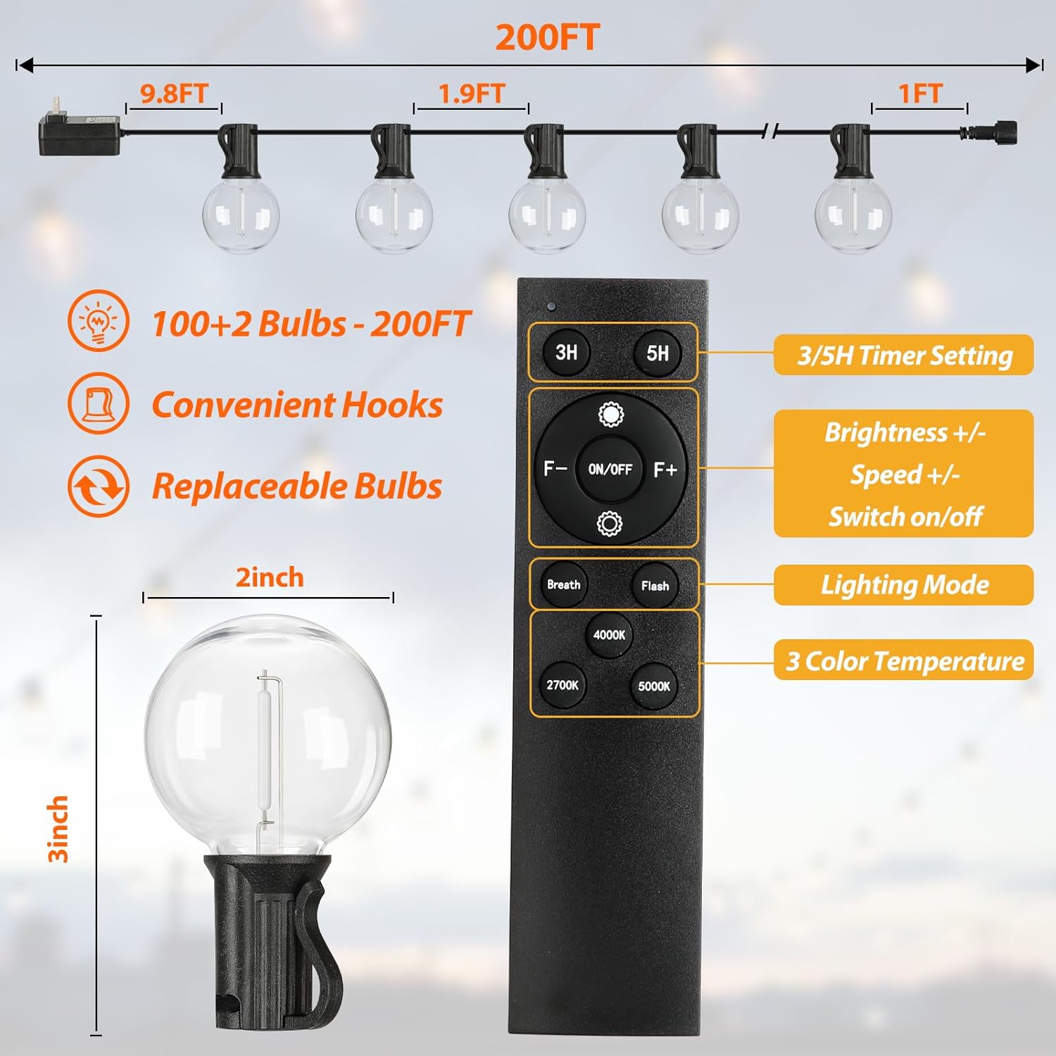 Bosceos LED Outdoor String Lights with 3 Color Lights - Gallery 13