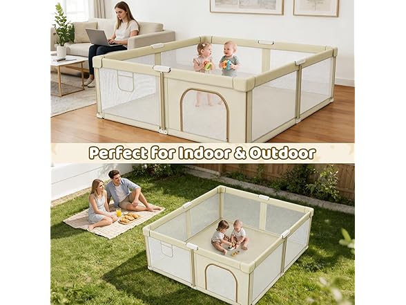 Abdtech Foldable Baby Playpen, Beige