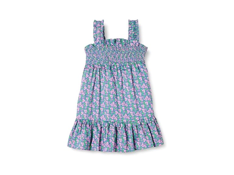 Amazon Essentials Girls' 100% Cotton Smocked Tank Dress, Blue Posey Floral, Medium