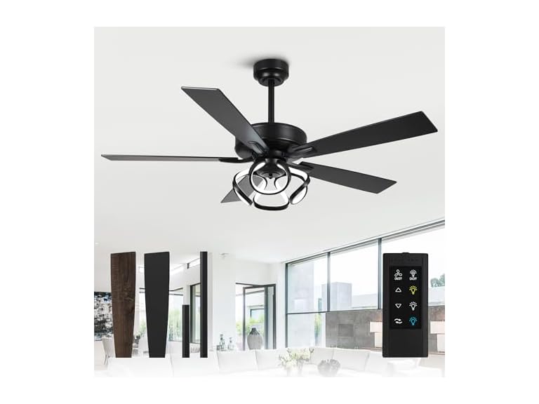Parrot Uncle F6367BK-PU 52 Inch Modern Ceiling Fans wi