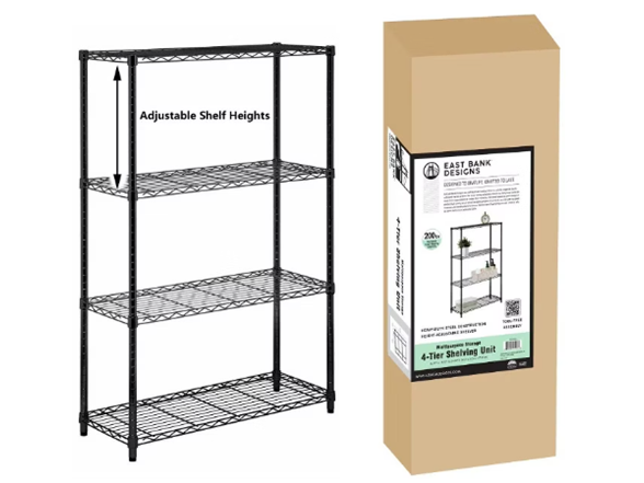 J&V Textiles 7057-BK 4-Tier Shelving Unit