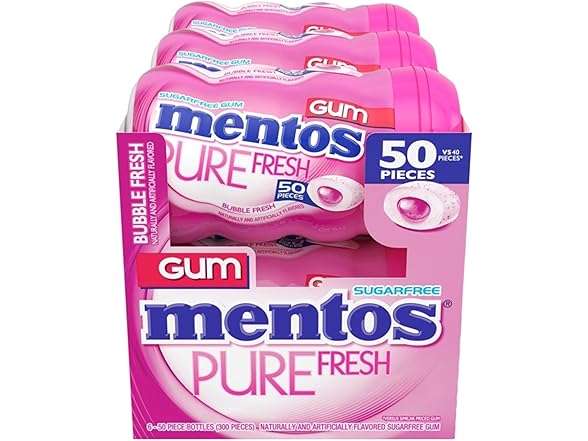 6PK Mentos Pure Fresh Sugar Free Gum Bubble Fresh