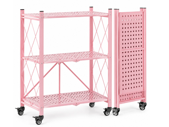 J&V Textiles Foldable 3-Tier Matte Metal Cart