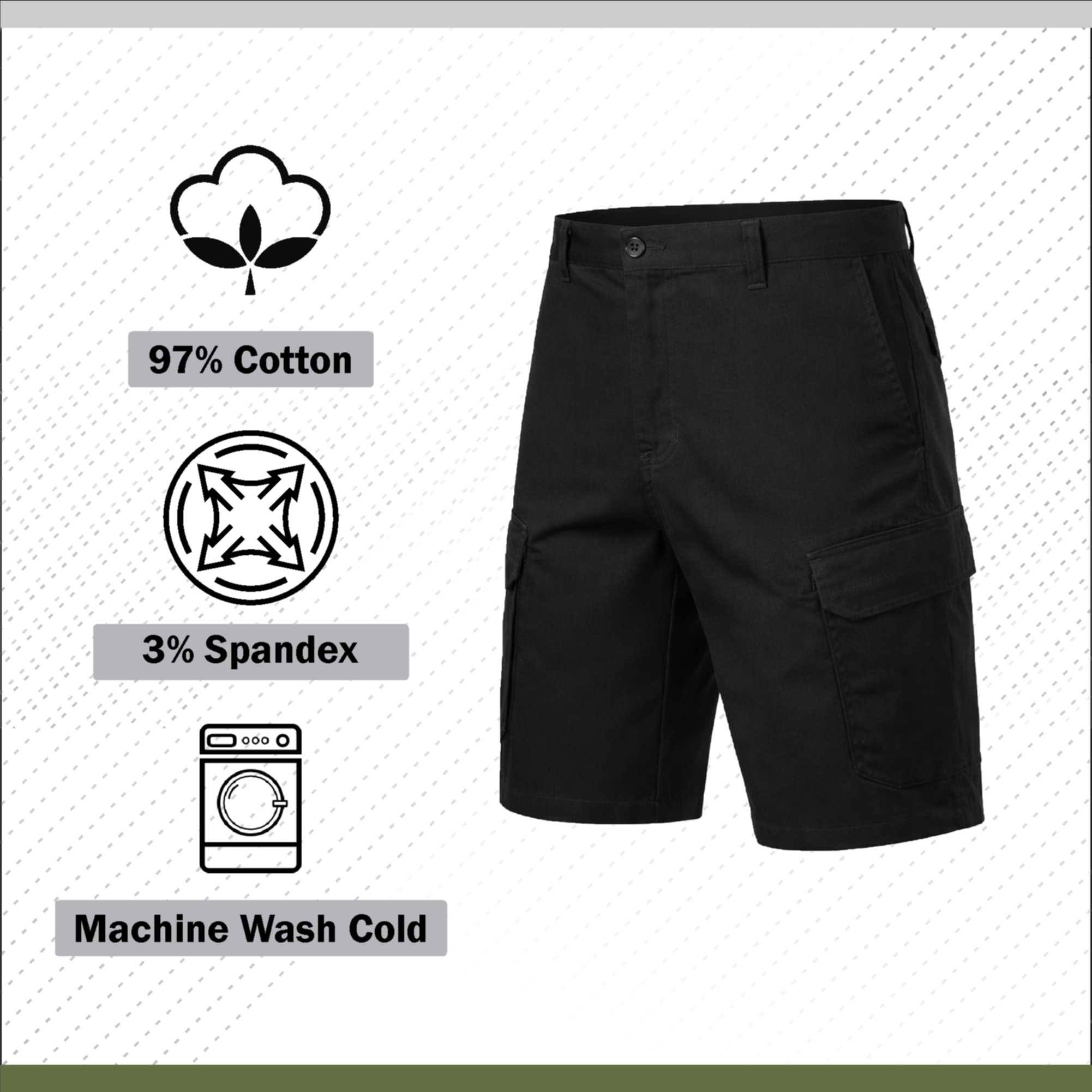 3Pk Mens Cotton Stretch Cargo Shorts - Gallery 17