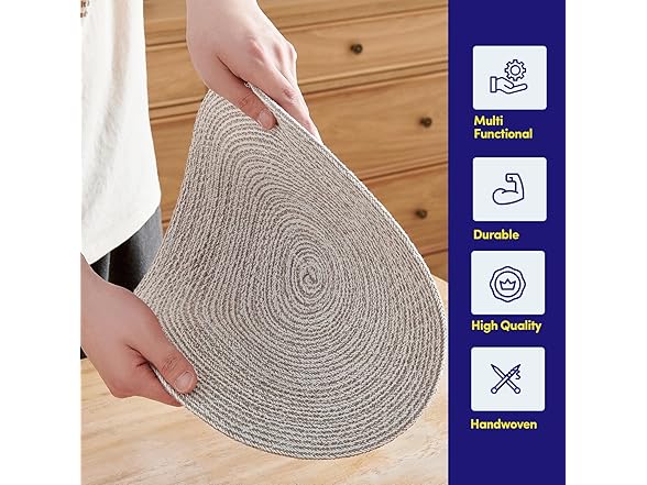 Round Placemats Set of 4-100% Cotton, Gray