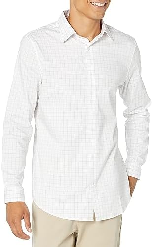 Amazon Essentials Dress Shirts, Button Down, Long Sleeve, Regular-Fit Stretch, Lavender White Windowpane, Medium