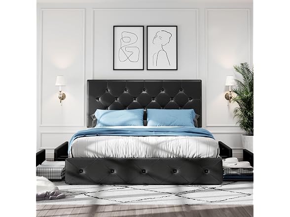 HOOMIC Queen Platform Storage Bed Frame