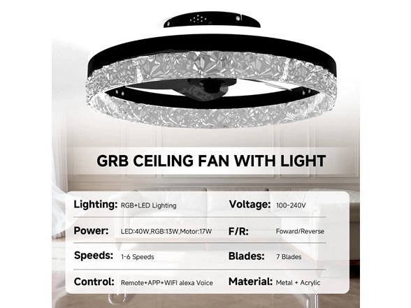 Smart RGB LED Ceiling Fan 20 w/ Remote
