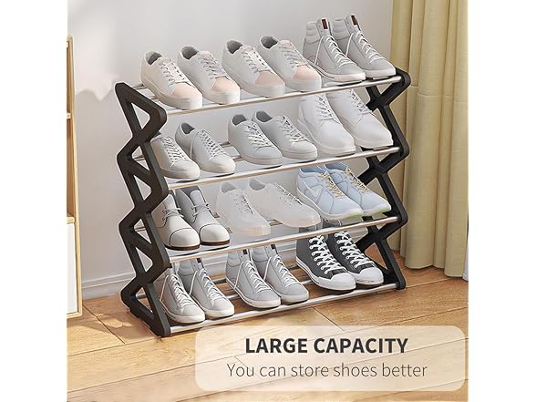 Fancial Small Shoe Rack (4-Tier, Black)