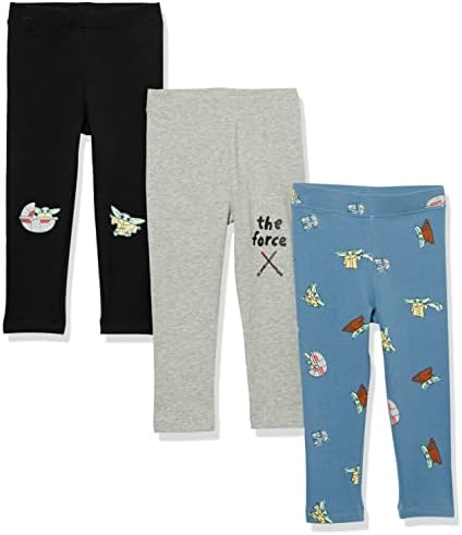 Amazon Essentials Disney | Marvel | Star Wars | Frozen | Princess Girls' Leggings, Pack of 3, Grogu Force, Medium