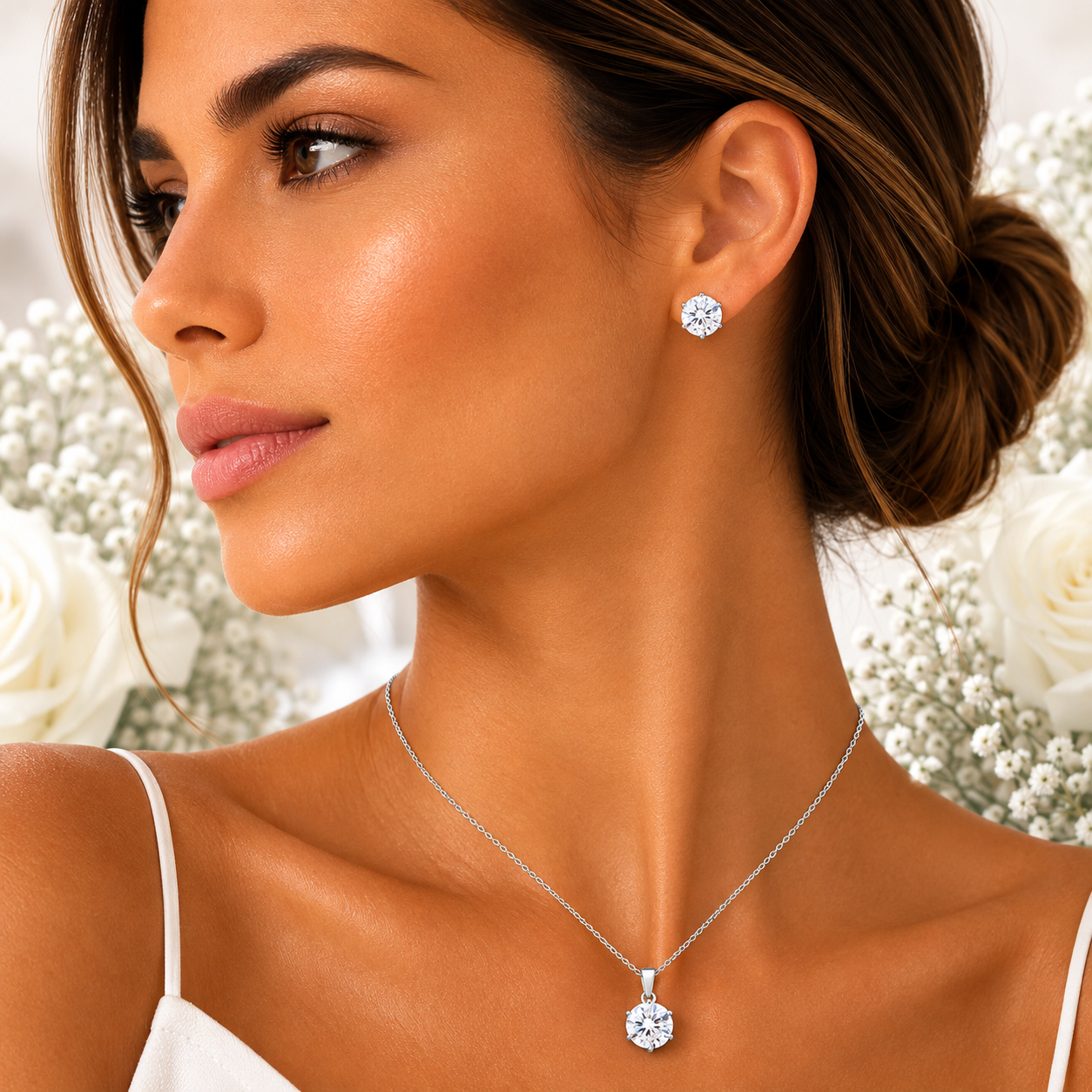 Clear Stone Necklace & Earring Set - Gallery 5