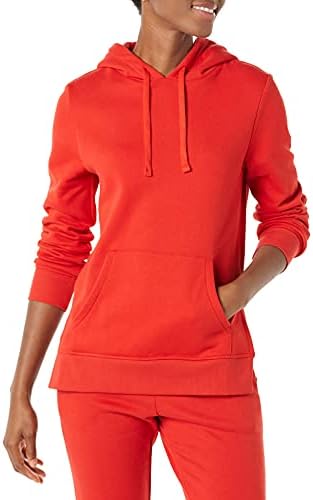 Amazon Essentials Women's Fleece Hooded Tunic Sweatshirt, Red, Small