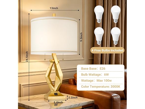ROTTOGOON 24.5" Gold Lamps Set of 2