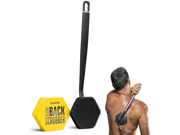 TOOLETRIES Silicone Back Scrubber for Shower, Body Brush - Charcoal