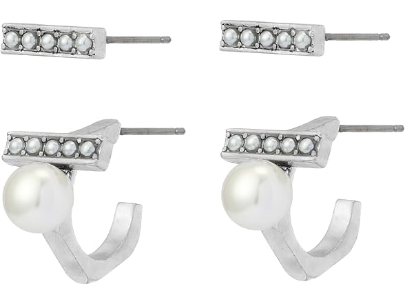 AllSaints Women's Nellie Pearl Bar Huggie Set