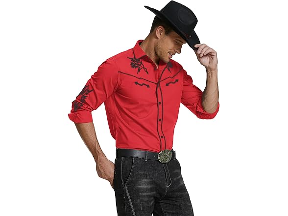 Coofandy Men (L) Western Cowboy Shirt Long Shirt